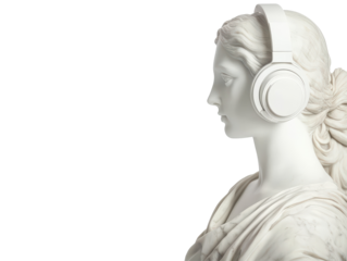 Isolated Marble Bust with White Headphones