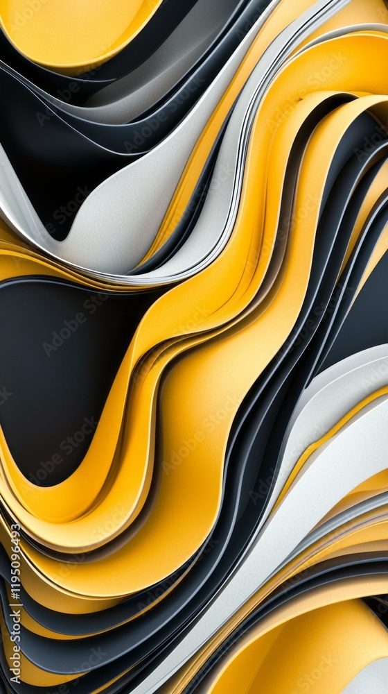 Poster Intricate layers of swirling colors dance together in a captivating display, highlighting the smooth transitions of vibrant yellow and deep black while inviting exploration of their textures
