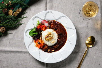 Japanese black curry rice. Japanese black beef curry. Black pepper beef cury rice