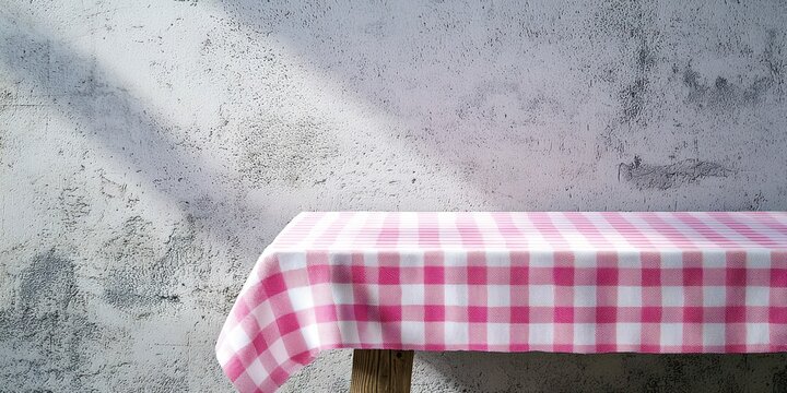 Table with a pink and white checkered tablecloth - Powered by Adobe