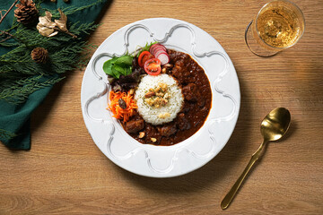 Japanese black curry rice. Japanese black beef curry. Black pepper beef cury rice