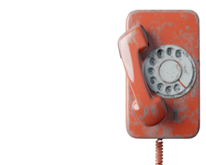 Isolated Vintage Orange Wall Telephone