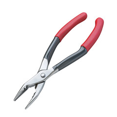 Obraz premium A pair of red-handled needle-nose pliers is shown against a black background. The image showcases the tools detail and quality.