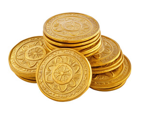 Isolated Stack of Gold Coins with Flower Design