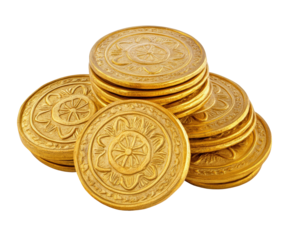Isolated Stack of Gold Coins with Flower Design