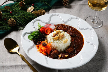 Japanese black curry rice. Japanese black beef curry. Black pepper beef cury rice