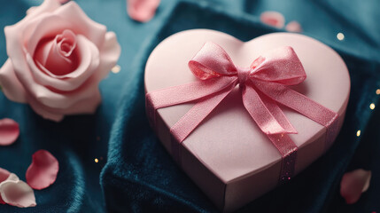 Elegant valentine's heart giftbox on luxurious velvet fabric romantic daytime close-up shot for wedding anniversary invitation bliss