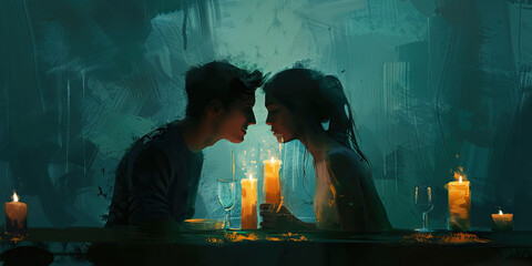 Fototapeta premium Candlelit Couple at Table