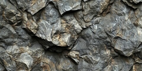 Closeup of a rugged rock texture with dark gray and earthy brown tones showcasing intricate surface details and varying stone formations.