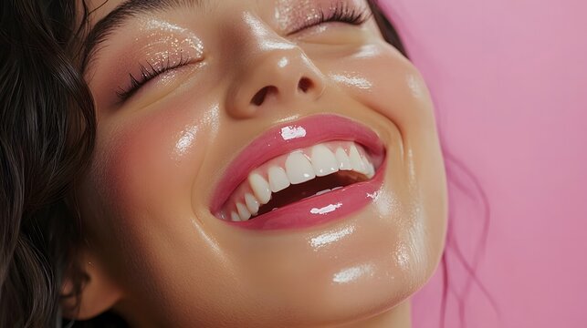 Woman smiling with pink lip gloss
