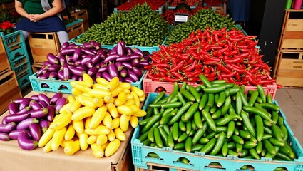 Vibrant Vegetable Market Stall with Fresh Produce and Rustic Display