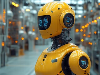 Yellow robot in industrial setting.