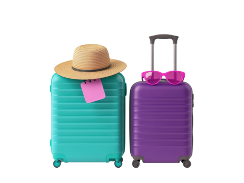 Isolated Two Travel Suitcases with Accessories