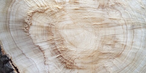 Close up of light sawn wood surface texture featuring soft beige and cream tones with concentric rings ideal for artistic backgrounds and designs