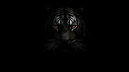 Dark minimalist desktop wallpaper, tiger design, exuding power and focus