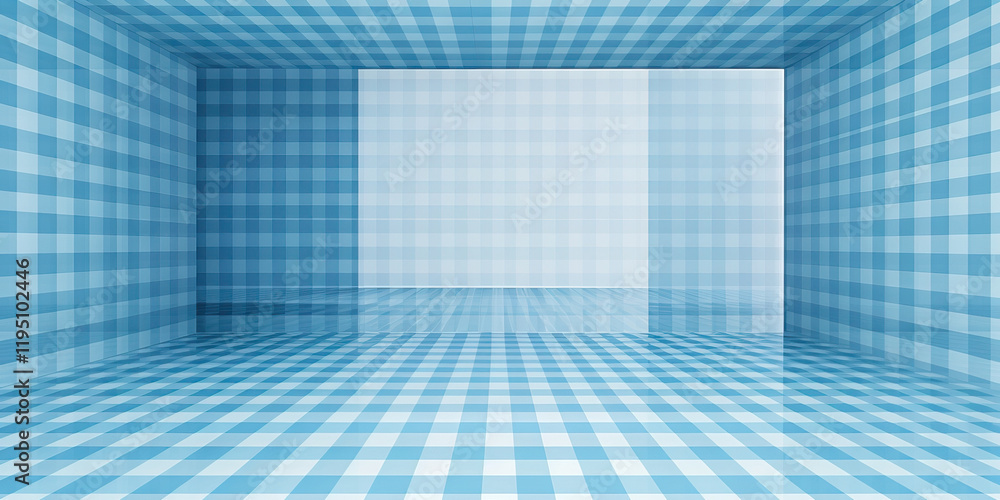 Poster digital rendering of empty room with gingham pattern