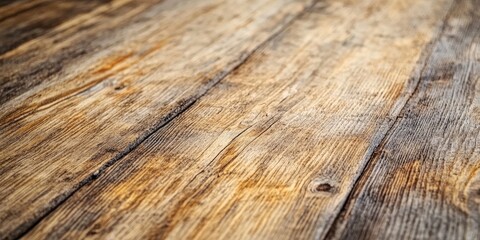 Obraz premium Rustic wood table with intricate grain texture in warm brown tones positioned diagonally showcasing aged planks and creating a macro perspective.