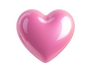 Glossy pink heart isolated on transparent background
