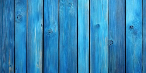 Fototapeta premium Closeup of vertical wooden pine boards in various shades of blue creating a textured and vibrant background with knots and wood grain patterns.