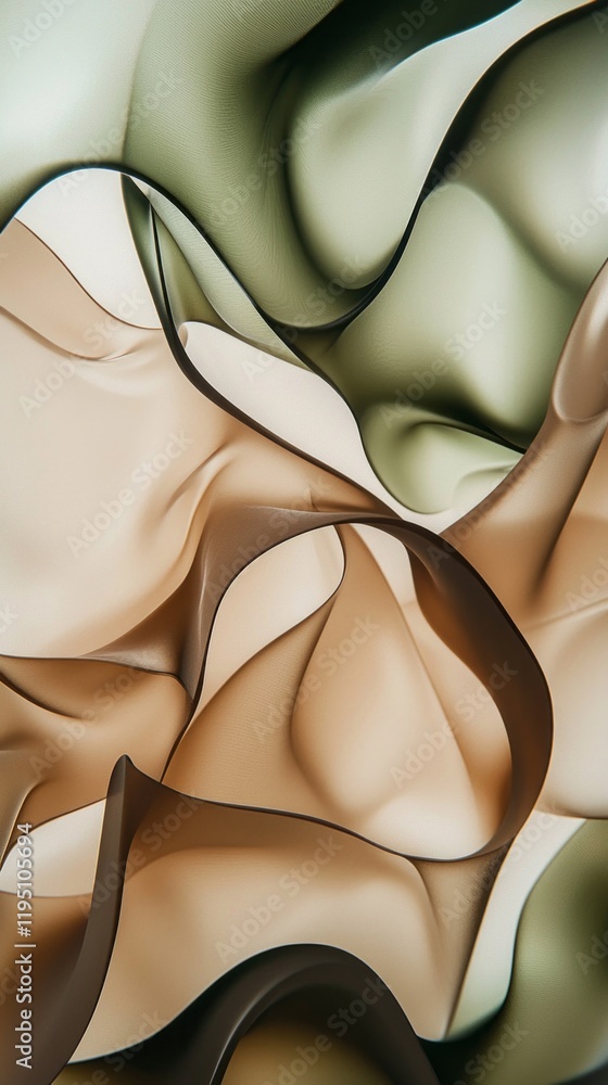 Poster soft, flowing shapes in muted olive and beige blend together, evoking a serene atmosphere. curves an