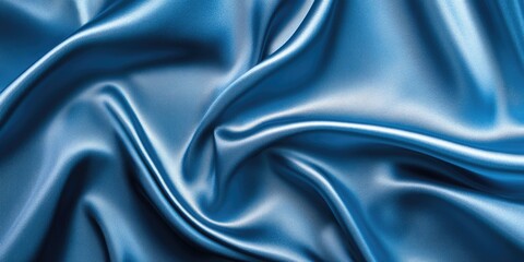 Obraz premium Close up of smooth blue silk satin fabric with elegant ripples and soft sheen highlighting intricate texture and flowing drape in rich tones