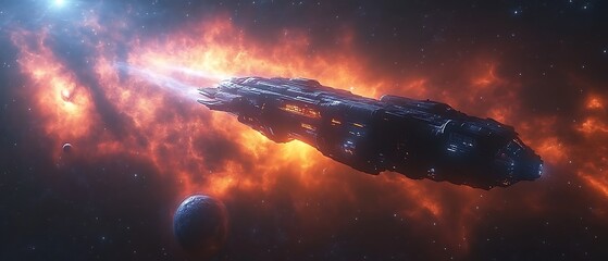 Spaceship flying through nebula. (1)