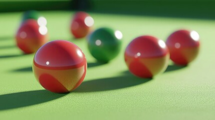 A snooker table captured from a low angle, highlighting the texture of the green felt and the ball positions