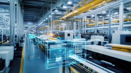 Fototapeta premium A group of interactive kiosks within a factory floor each connected to a central server over a 5G network showcasing how such technology facilitates immediate information access.