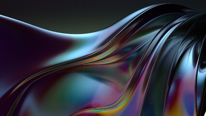 An abstract background featuring a twisted dark space with chrome curves of a metallic plate, showcasing a modern and elegant 3D rendering.