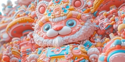 Vibrant and Playful Colorful Lion Sculpture: A Whimsical Blend of Artistry and Culture Captured in Stunning Detail