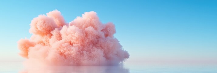 Dreamy Pink Smoke Cloud Against a Clear Blue Sky, Ideal for Abstract Backgrounds and Creative Designs