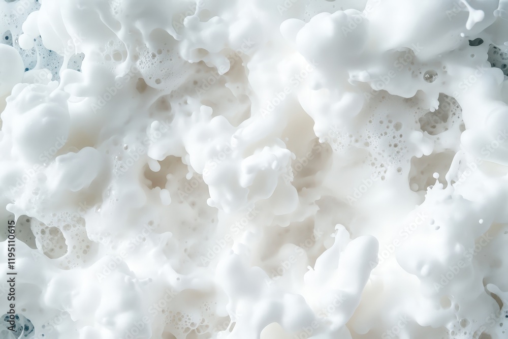 Poster close-up of foam and bubbles: abstract white texture with soft contrast and depth, ideal for backgro