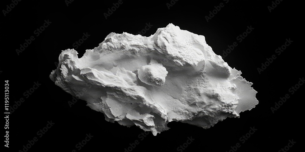 Poster crumpled white styrofoam texture against a solid black background showcasing intricate details and s