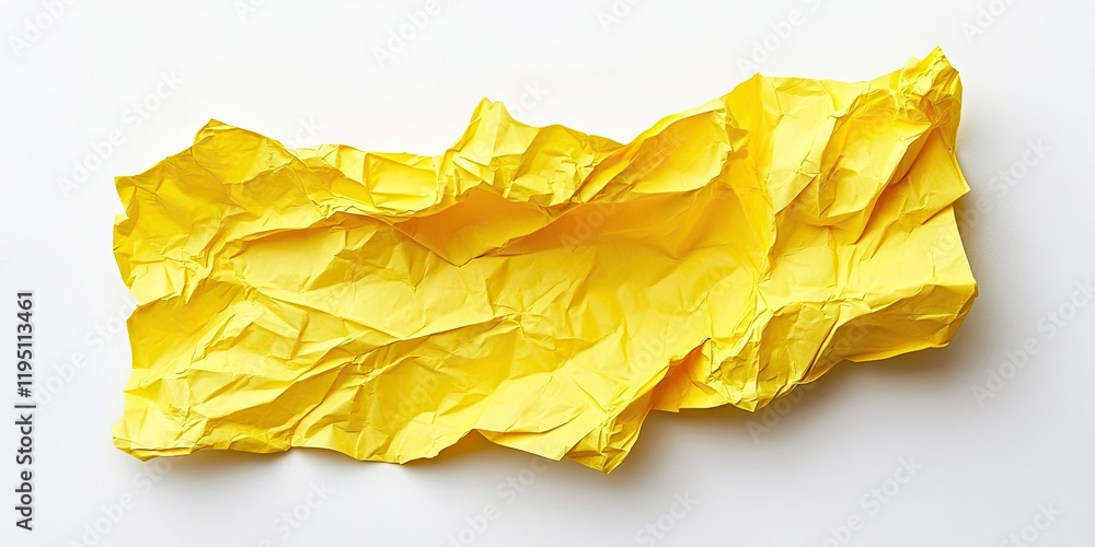 Poster crumpled yellow paper texture positioned center on a clean white background with soft shadows highli