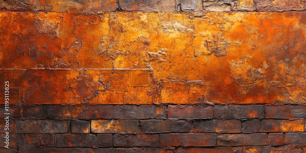 Poster textured copper orange and dark gray brick wall backdrop with abstract patterns and empty space for 