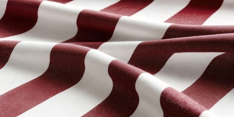 Fototapeta premium Burgundy red and white striped cotton fabric with a minimalist design showcasing sleek, contemporary patterns in soft folds and textures.