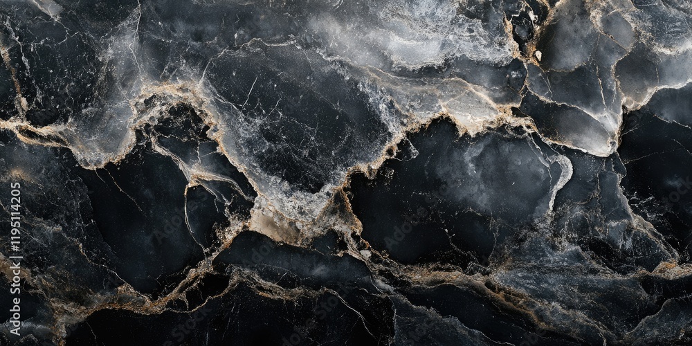 Poster dark abstract marble texture with swirling patterns in black and gold, featuring a smooth stone surf