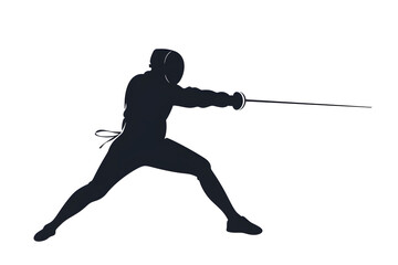 Black Silhouette of a fencing sports person. Flat illustration isolated on white background