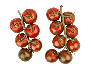 kumato cherry tomato branch path isolated on white top view