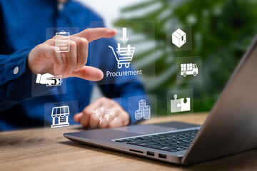 Procurement Management of Industry process concept, Businesswomen use laptop plan transportation...