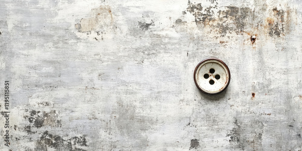 Poster creeping coatbuttons on a textured aged white wall with a weathered appearance positioned to the lef