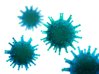  Virus or bacteria isolated on a white background. Medical illustration. Biohazard. 3d rendering. High resolution. Coronavirus, SARS-CoV-2. Inside human body.