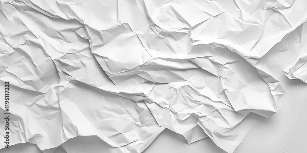 Poster crumpled white lined paper texture with deep folds and shadows, creating a dynamic layered appearanc