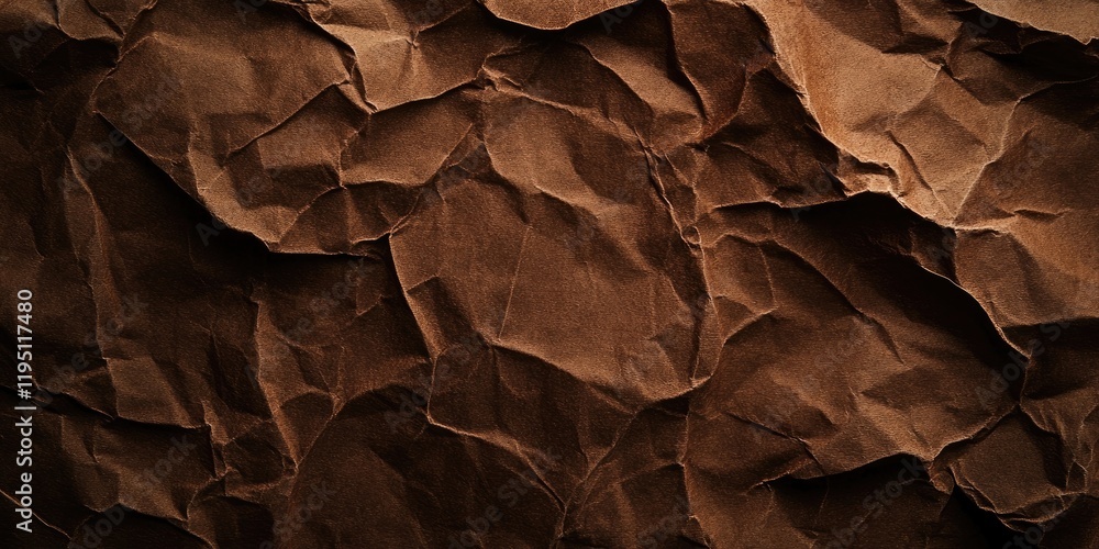 Poster crumpled brown paper texture on a dark background with rich earthy tones creating a natural and rust