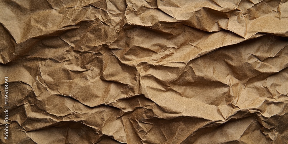 Poster crumpled brown paper background showcasing intricate texture and folds with warm earthy tones creati