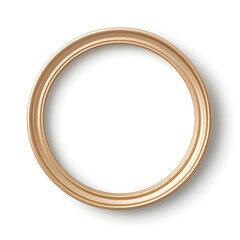 Antique gold circle picture frame, vintage antique golden frame mock up isolated on white background.