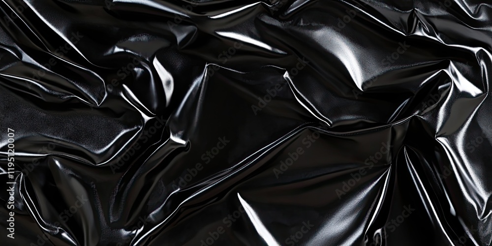 Poster glossy black crinkled fabric texture with deep shadows and highlights creating an elegant backdrop f