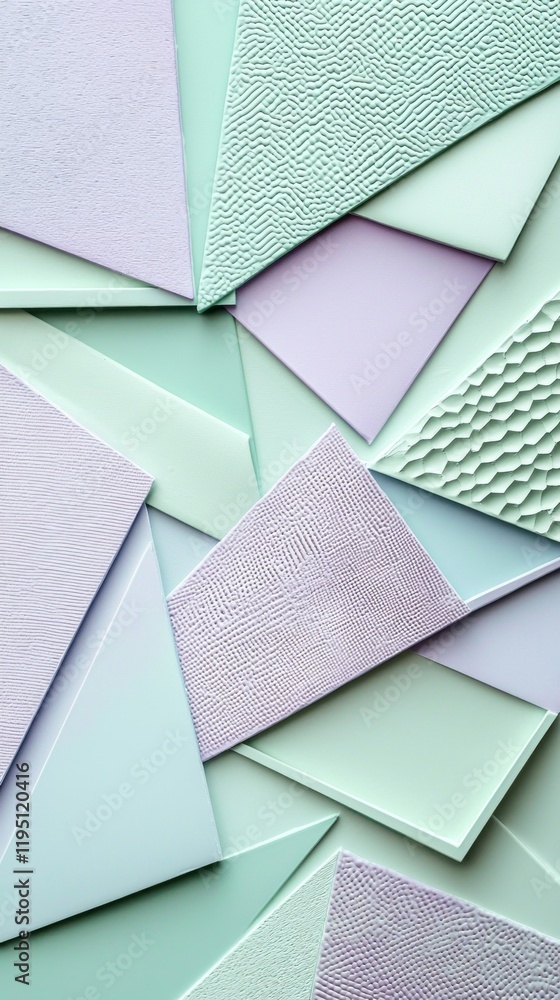 Aufkleber a collection of geometric shapes in soft pastel purple and mint green showcases intricate textures, 