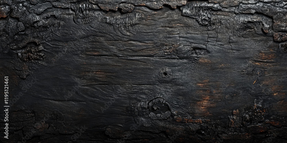 Poster burnt wood texture on a dark backdrop with a grungy appearance featuring scratches and detailed groo