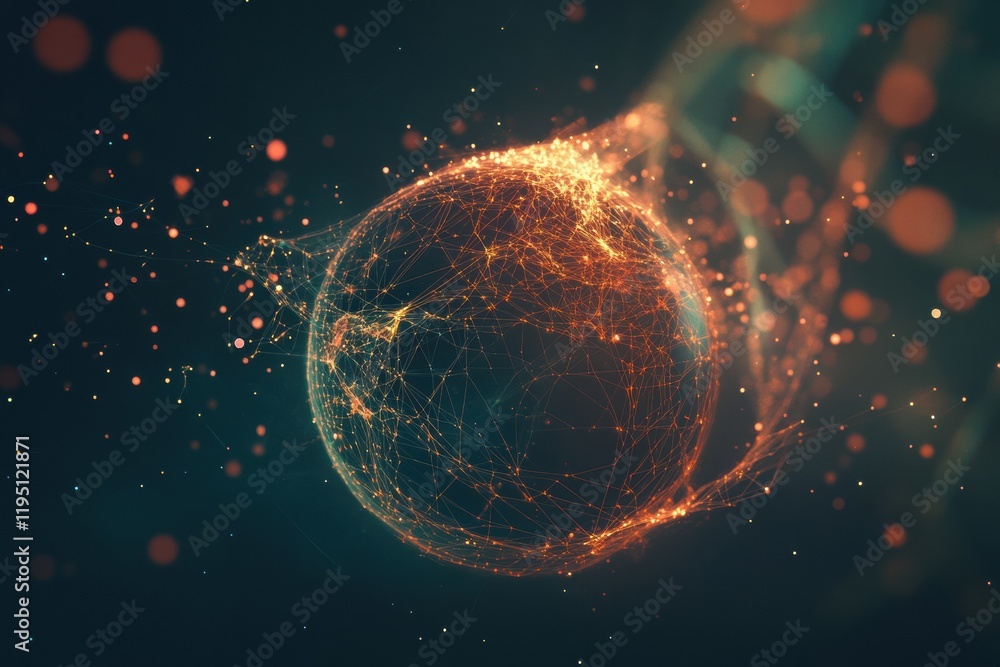 Poster digital globe adorned with glowing lines and points in a dynamic cosmic environment. generative ai